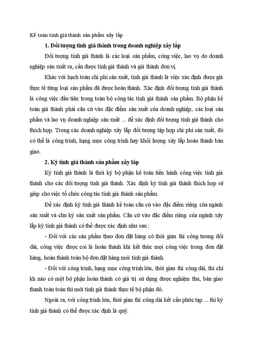 Kế toán tính giá thành sản phẩm xây lắp