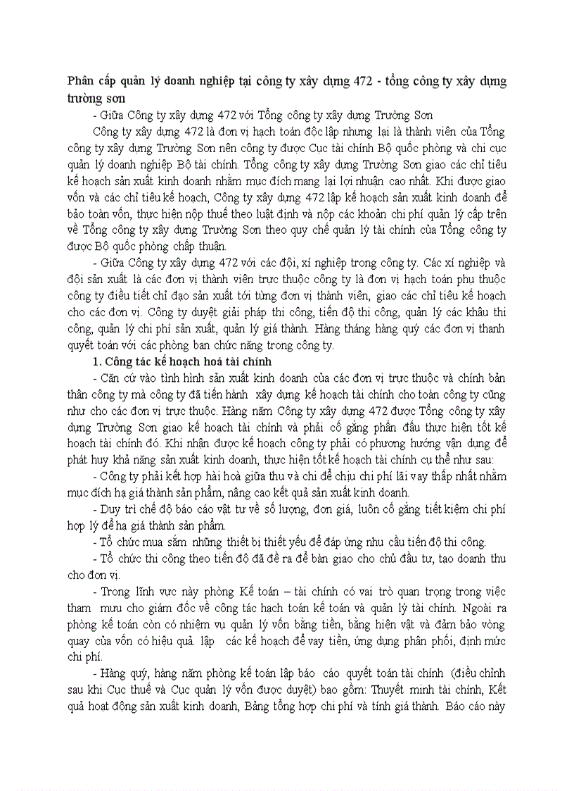 Phân cấp quản lý doanh nghiệp tại công ty xây dựng 472 tổng công ty xây dựng trường sơn