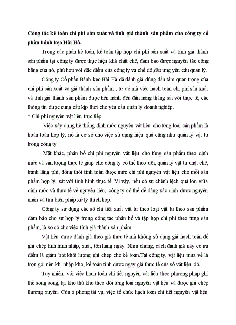 Công tác kế toán chi phí sản xuất và tính giá thành sản phẩm của công ty cổ phần bánh kẹo Hải Hà