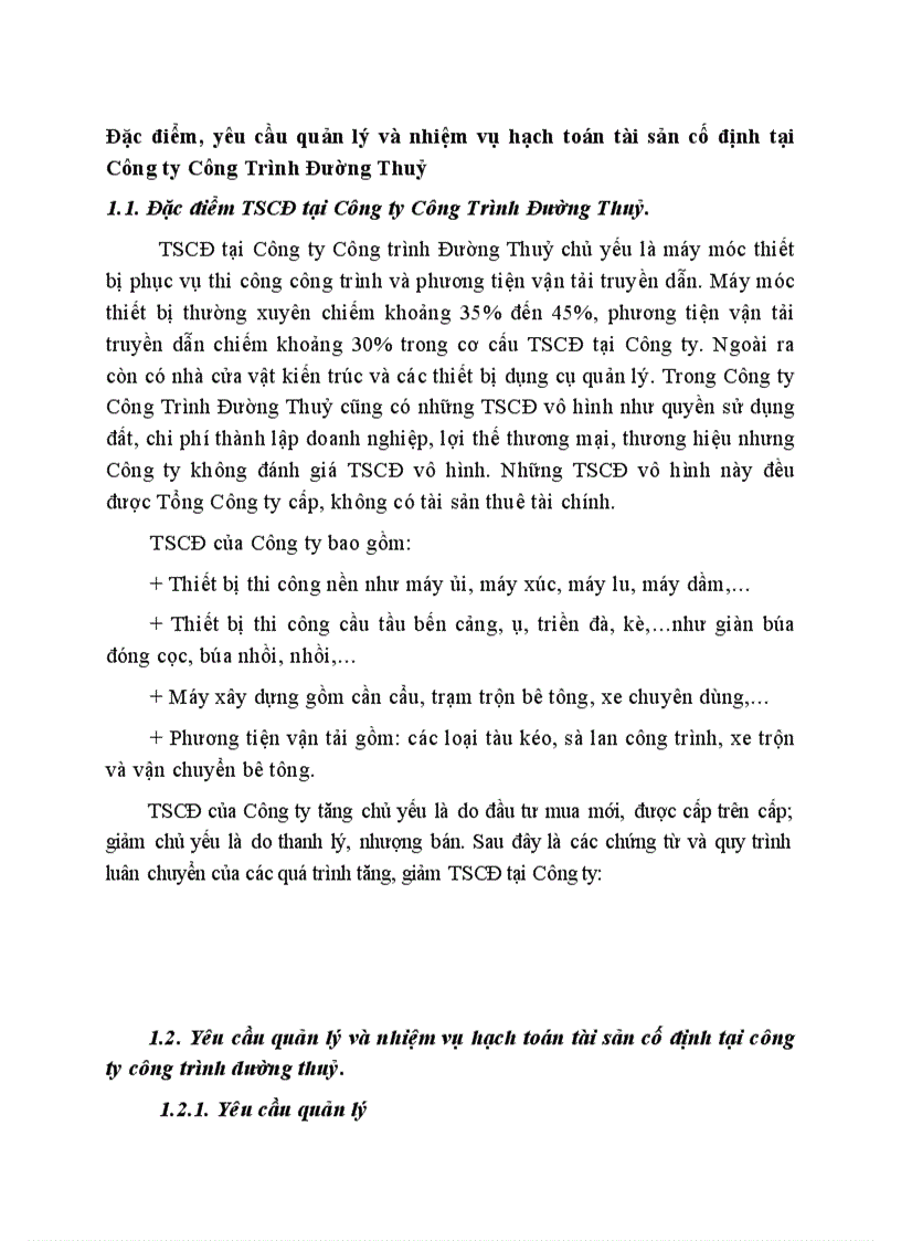 Đặc điểm yêu cầu quản lý và nhiệm vụ hạch toán tài sản cố định tại Công ty Công Trình Đường Thuỷ