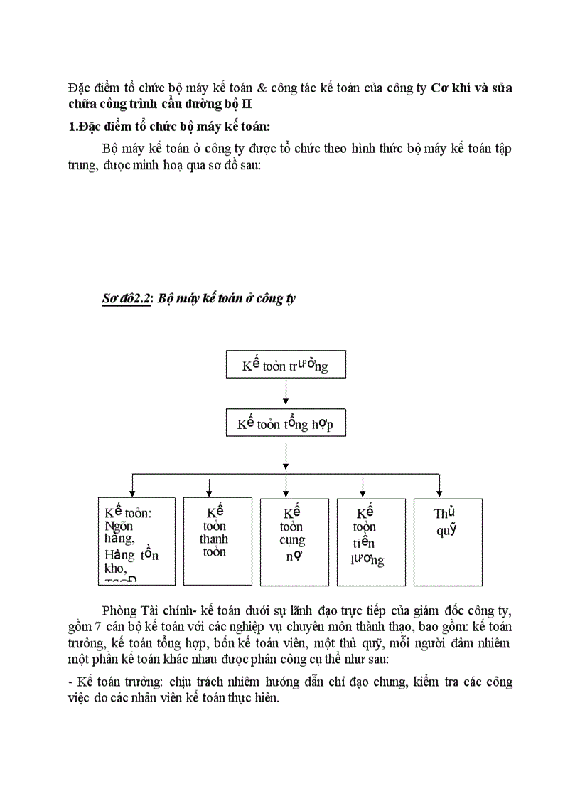 Đặc điểm tổ chức bộ máy kế toán công tác kế toán của công ty Cơ khí và sửa chữa công trình cầu đường bộ II