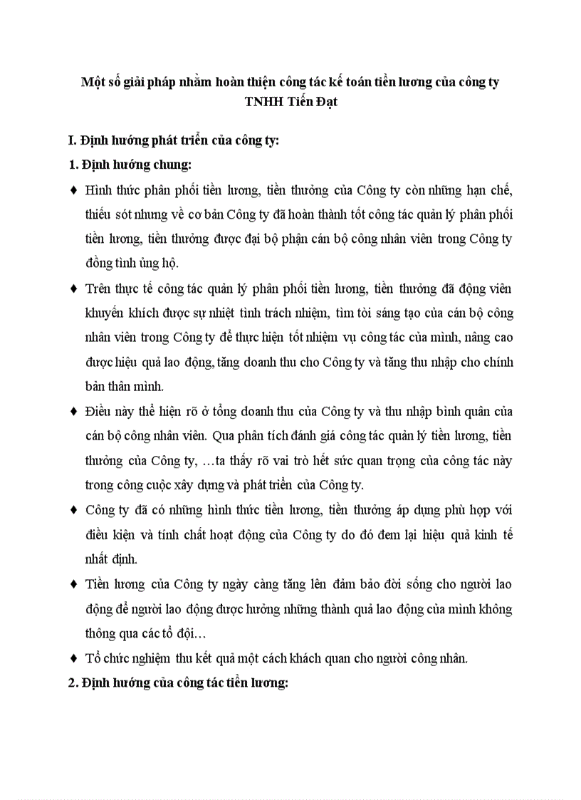 Một số giải pháp nhằm hoàn thiện công tác kế toán tiền lương của công ty TNHH Tiến Đạt