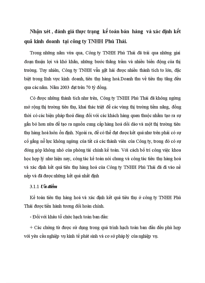Nhận xét đánh giá thực trạng kế toán bán hàng và xác định kết quả kinh doanh tại công ty TNHH Phú Thái