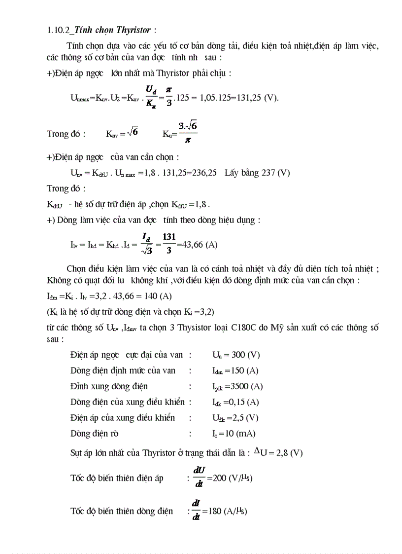 Tính chọn Thyristor
