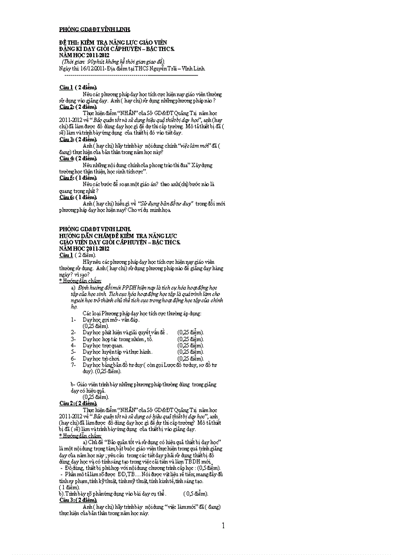 Đề thi GVDG huyện Vĩnh Linh có đáp án