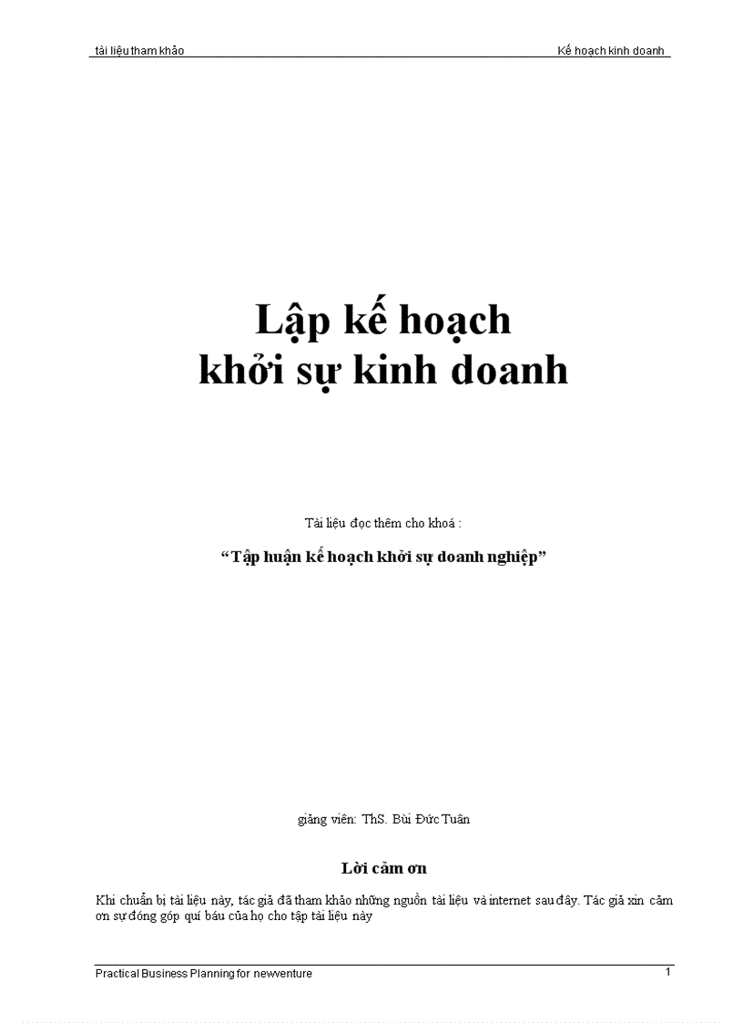 Lập kế hoạch khởi sự kinh doanh ThS Bùi Đức Tuân