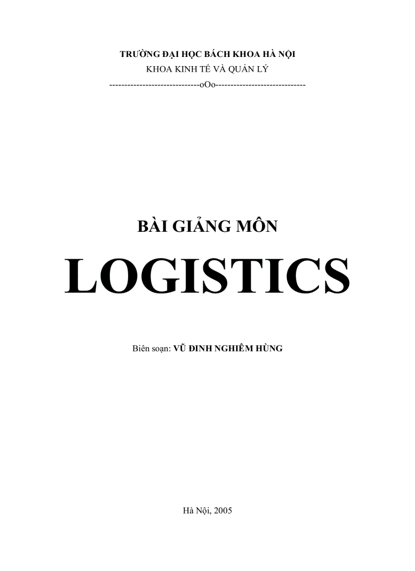 Bài giảng môn logistics