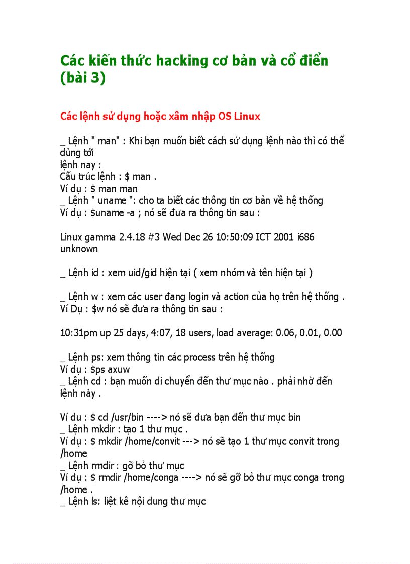 Các lệnh sử dụng hoặc xâm nhập OS Linux