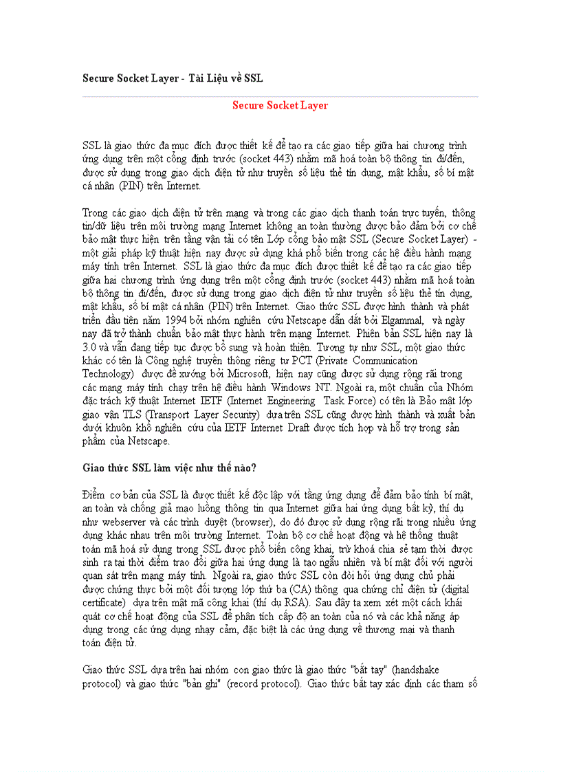 Secure Socket Layer Tài Liệu về SSL