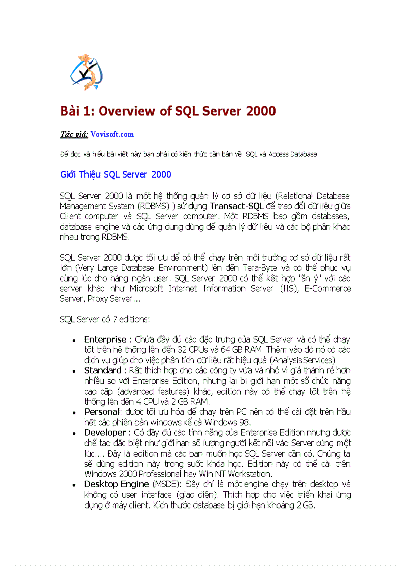 Overview of SQL Server 2000