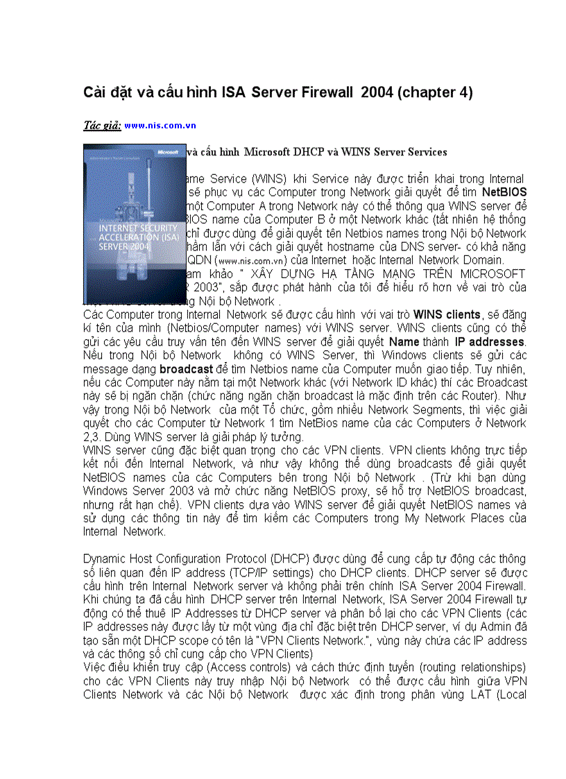Cài đặt và cấu hình Microsoft DHCP và WINS Server Services