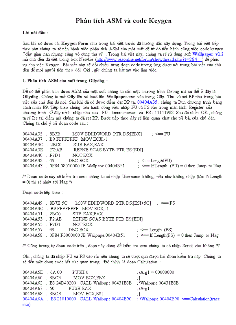 Phân tích ASM và code Keygen