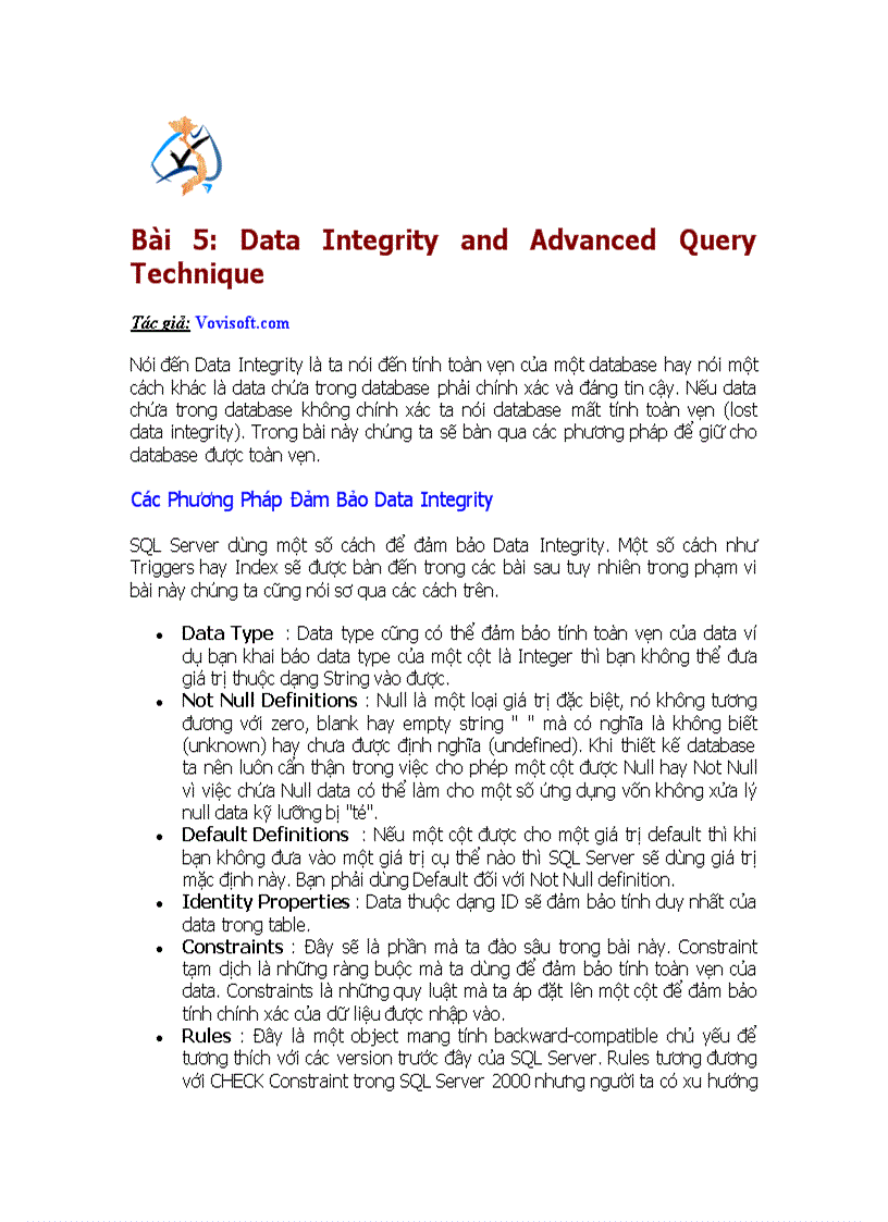 Data Integrity and Advanced Query Technique