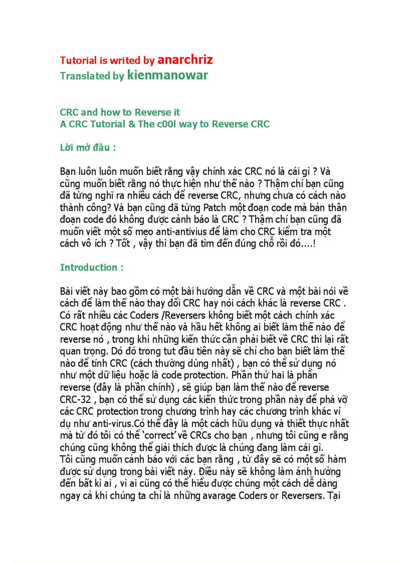 CRC and how to Reverse it A CRC Tutorial The c00l way to Reverse CRC
