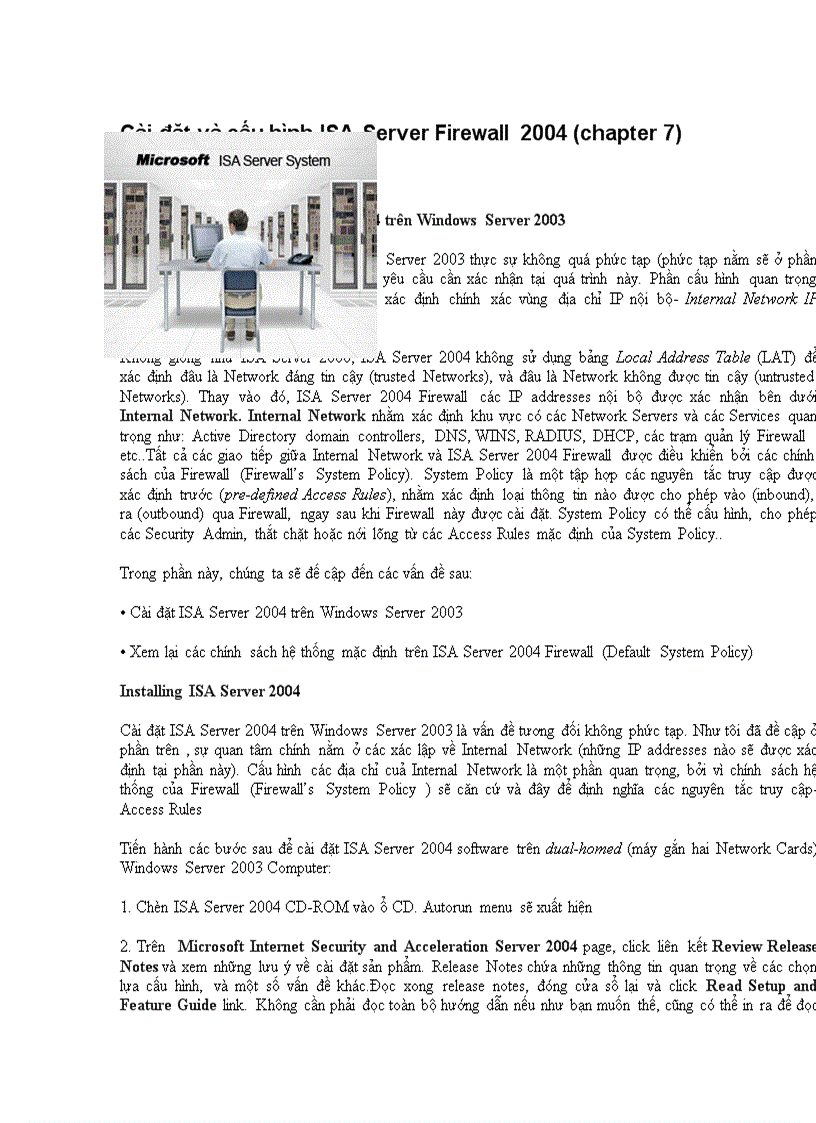 Cài đặt ISA Server 2004 trên Windows Server 2003