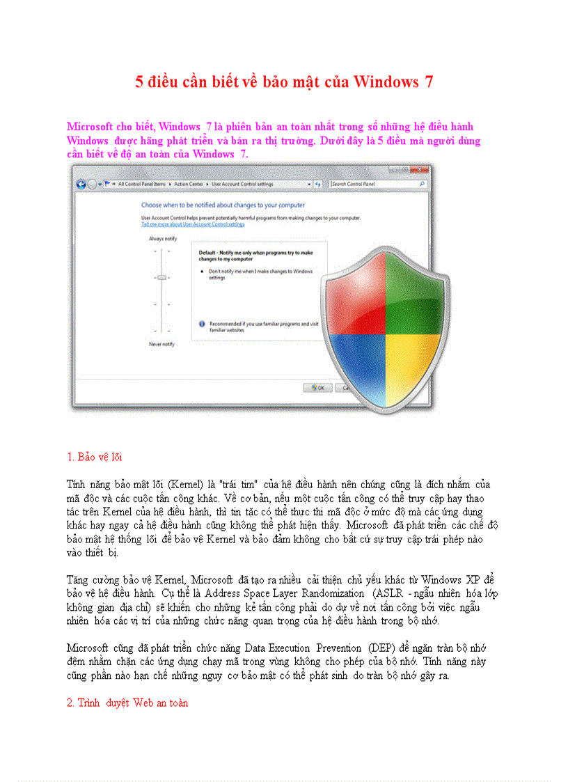5 Dieu can biet ve bao mat trong Win 7