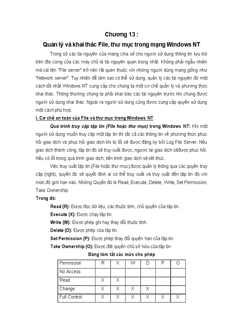 Quản lý và khai thác File thư mục trong mạng Windows NT