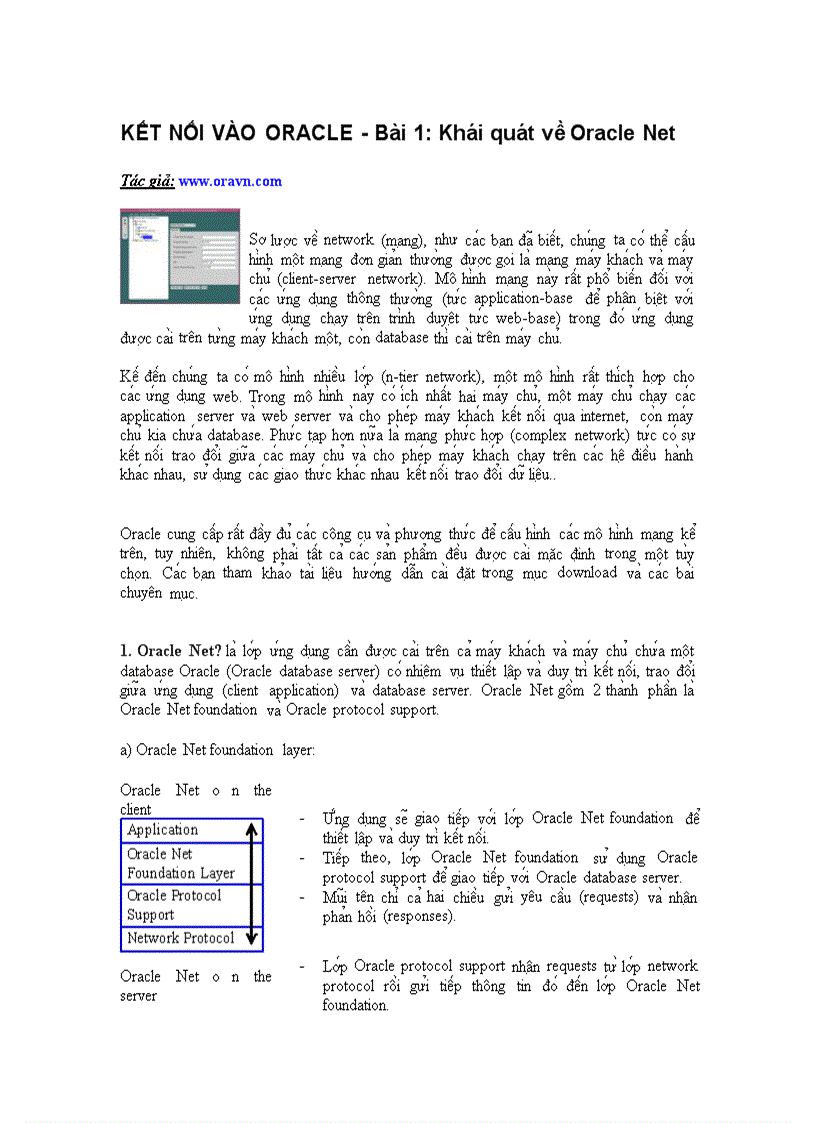 Khái quát về Oracle Net