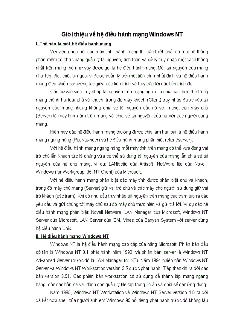 Giới thiệu về hệ điều hành mạng Windows NT