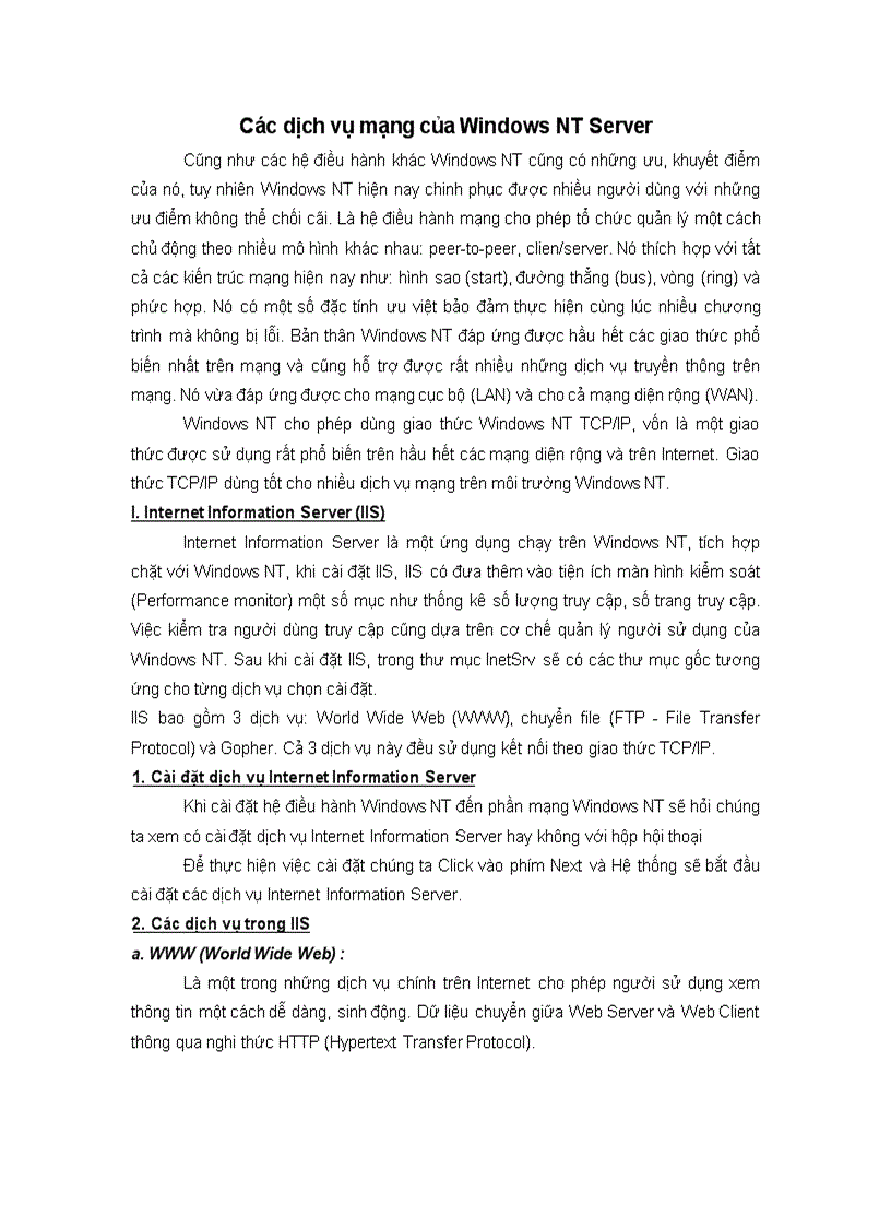 Các dịch vụ mạng của Windows NT Server