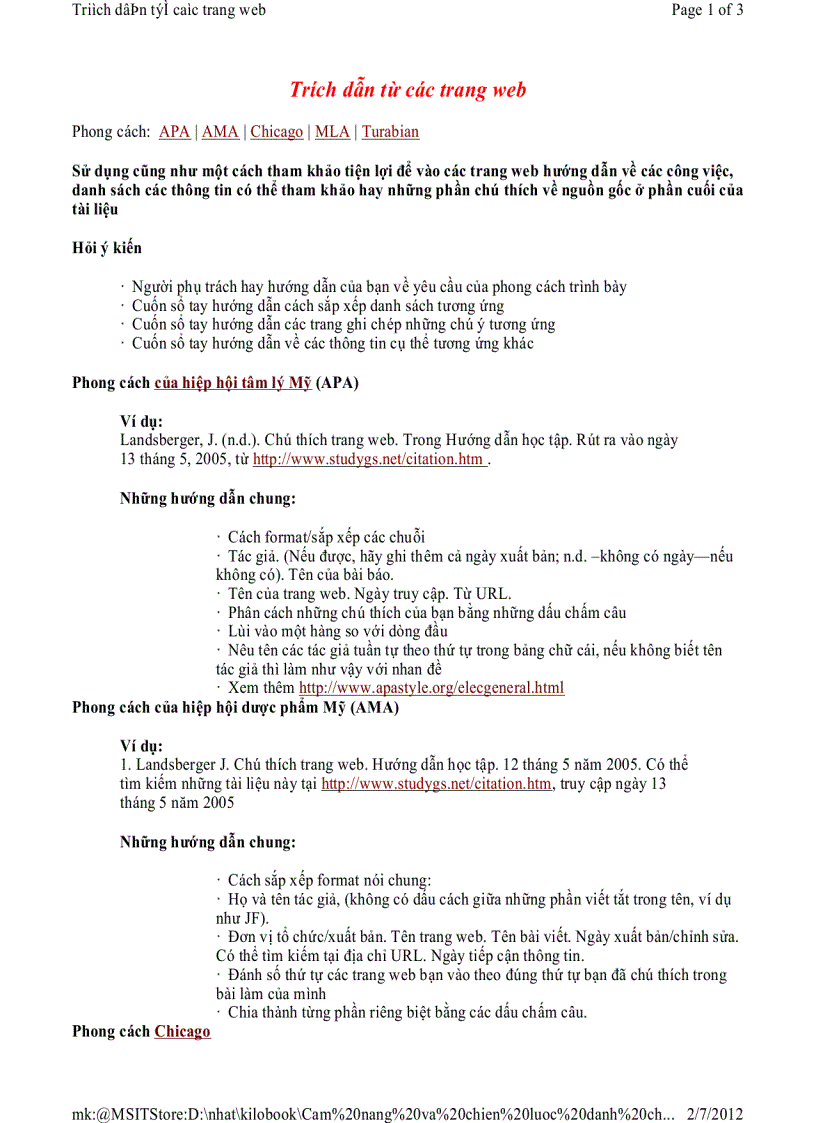 Trích dẫn từ các trang web