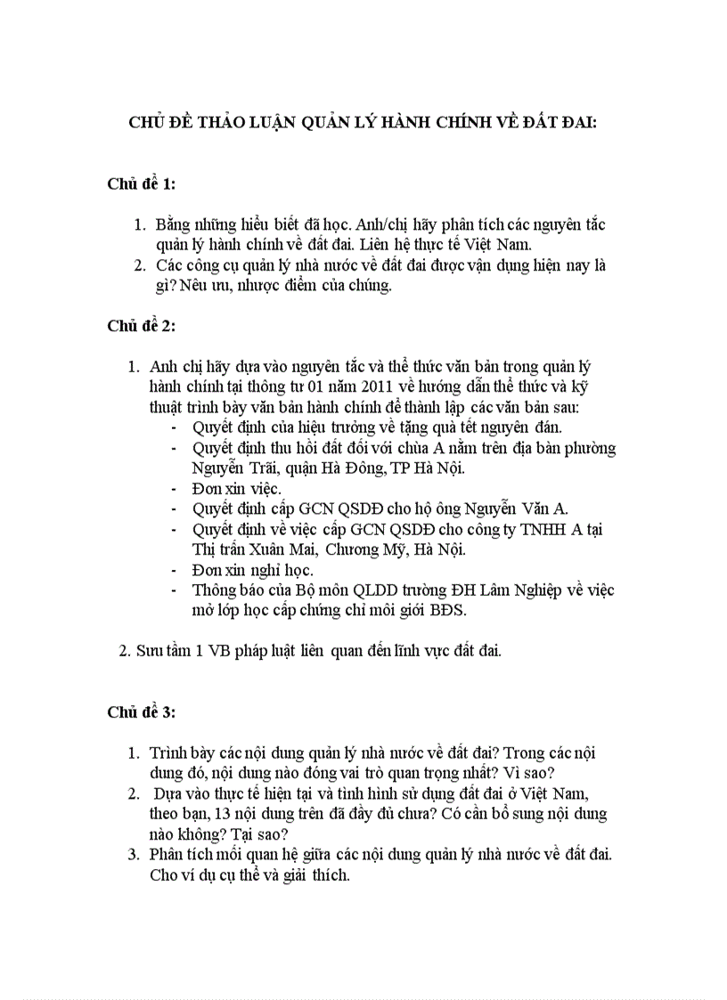 10 chủ đề thảo luận Quản lý nhà nước về Đất đai