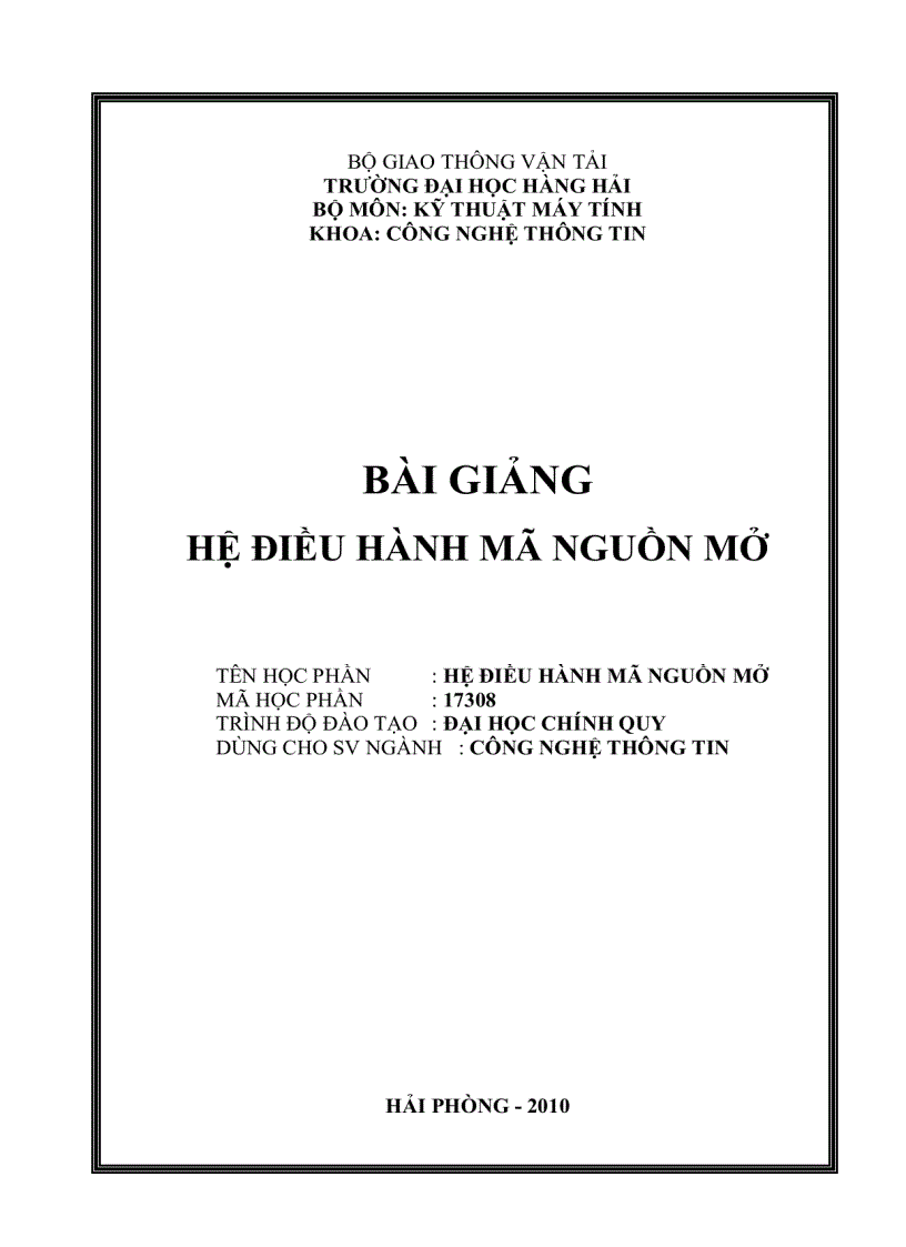 Bài giảng hệ mã nguồn mở