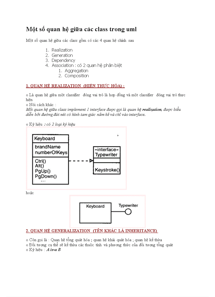 Một số quan hệ giữa các class trong uml