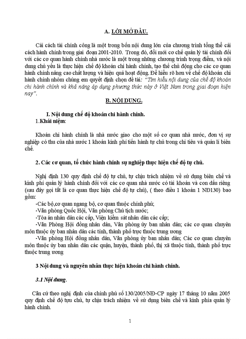 Tiểu luận nhóm tháng luật tài chínhTìm hiểu nội dung của chế độ khoán chi hành chính và khả năng áp dụng phương thức này ở Việt Nam trong giai đoạn hiện nay
