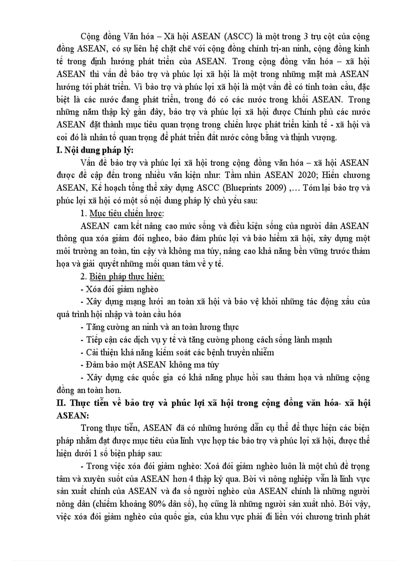 ASEAN Phân tích nội dung pháp lý và thực tiễn về bảo trợ và phúc lợi xã hội trong Cộng đồng văn hóa xã hội ASEAN