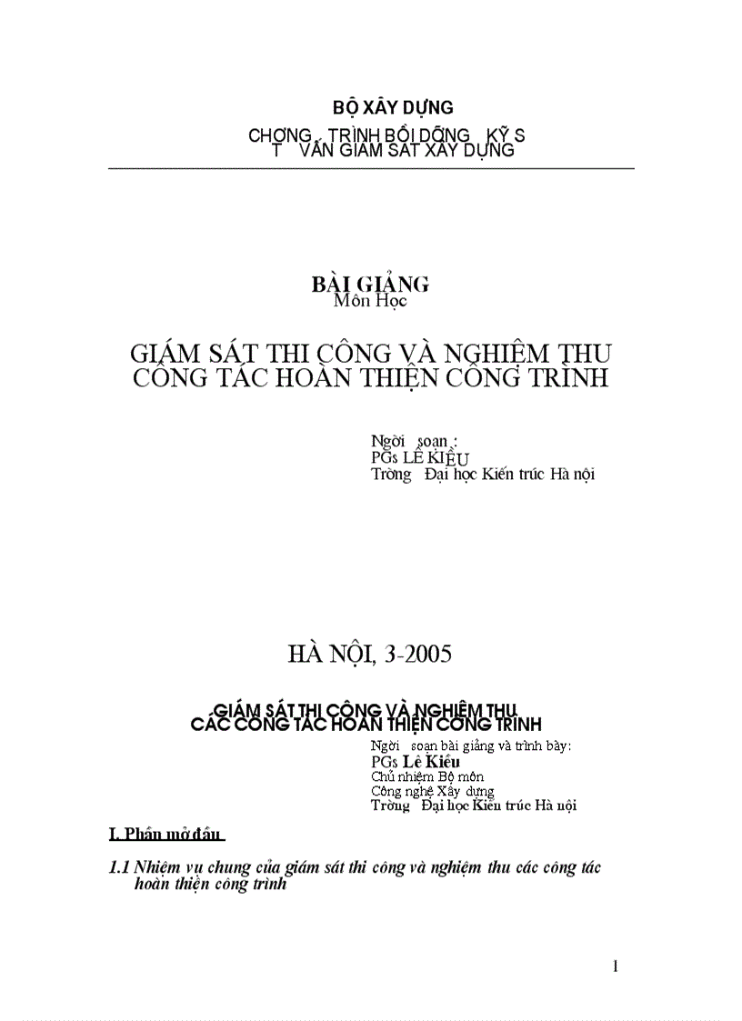 BÀI GIẢNG Giám sát thi công và nghiệm thu các công tác hoàn thiện công trình