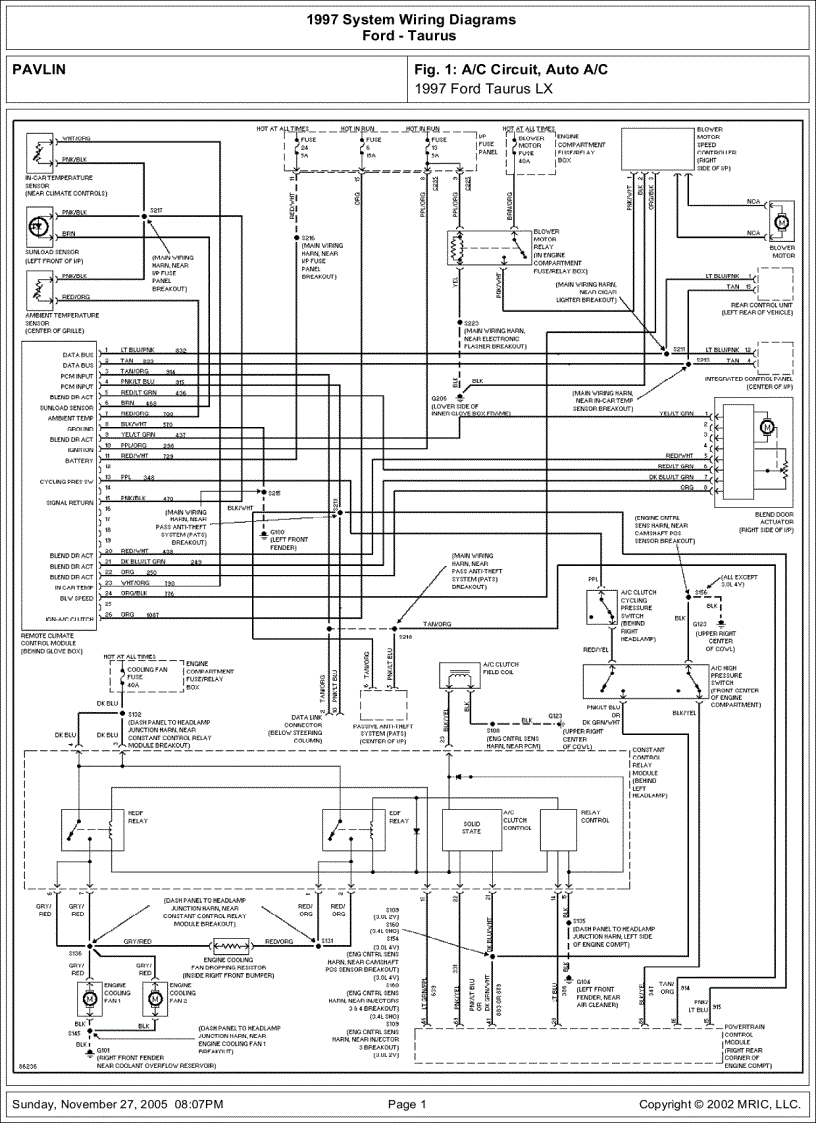 Sơ đồ mạch điện xe ô tô Ford Taurus 1997 System Wiring Diagrams