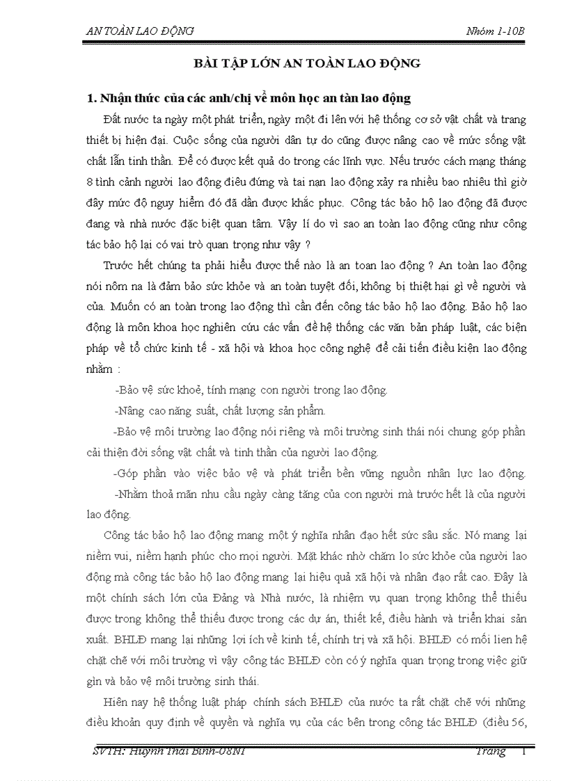 BÀI TẬP LỚN An toàn lao động