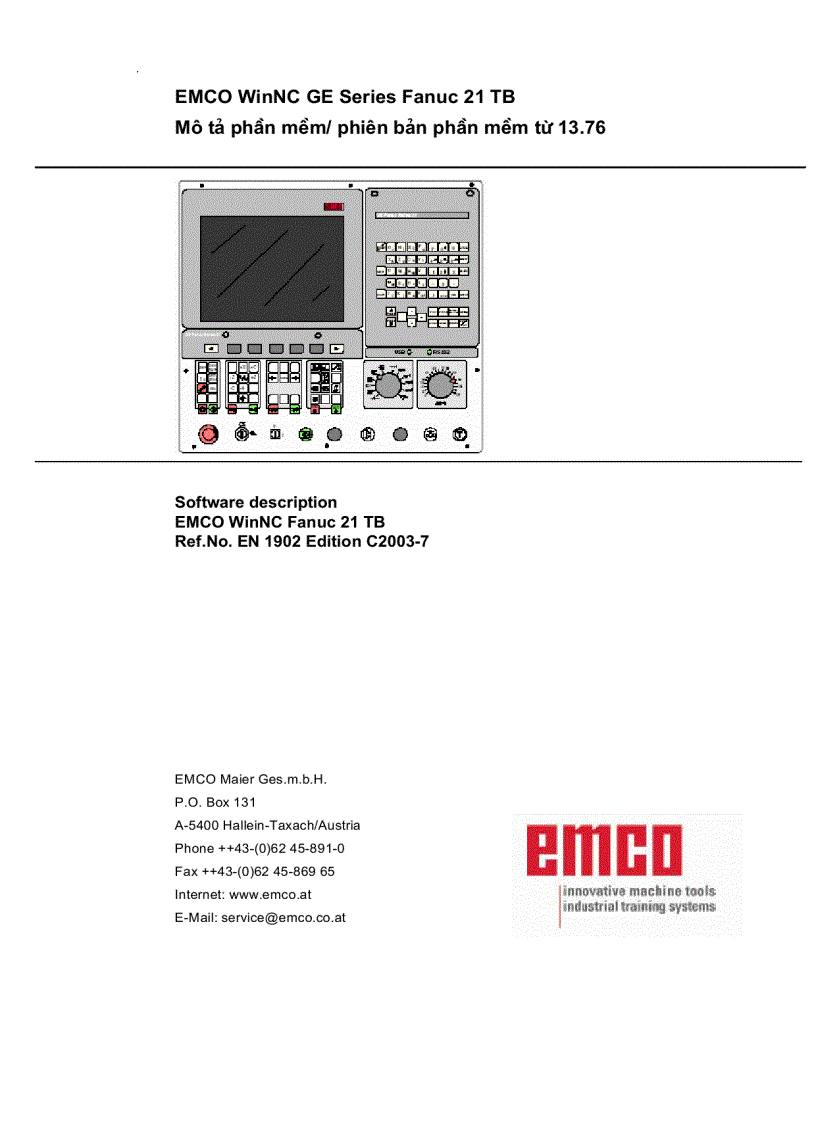 Mô tả phần mềm máy tiện CNC EMCO WINNC GE SERIES FANUC 21TB