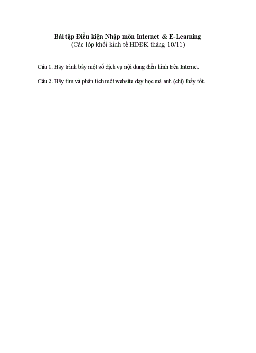 Bộ đề kiểm tra điều kiện HVBCVT Đề 1 nhập môn internet và elearning