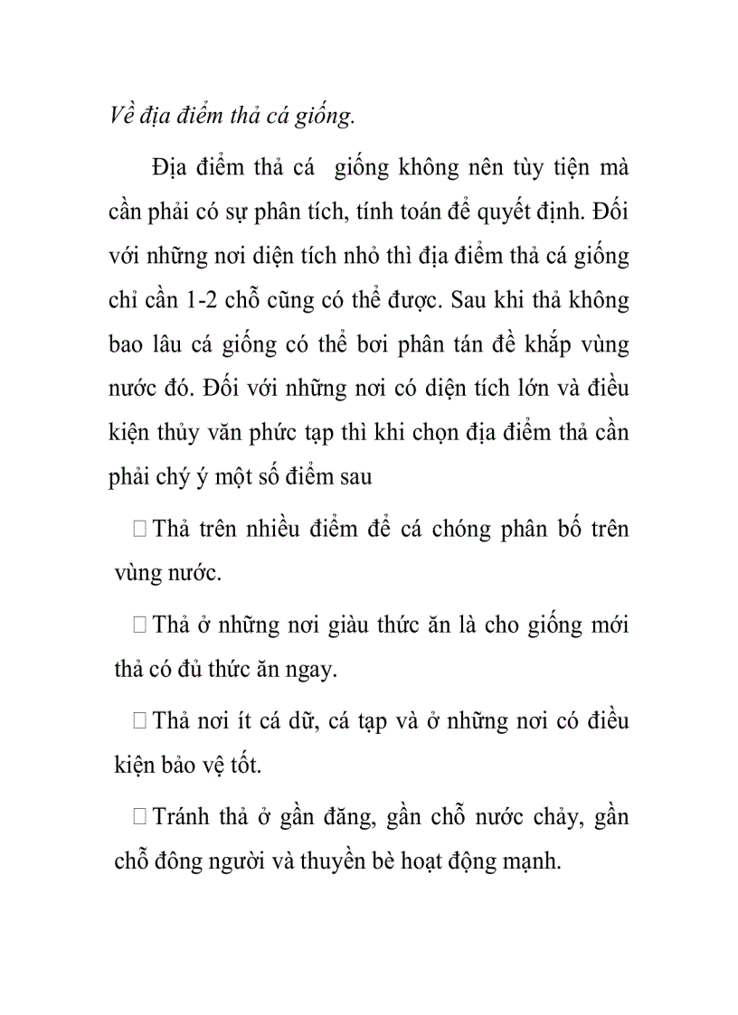 Địa điểm thả cá giống