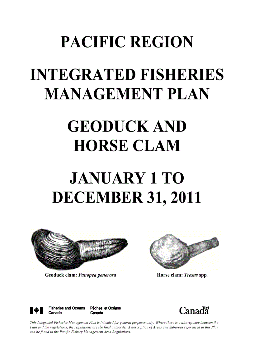 Pacific region integrated fisheries management plan geoduck and horse clam