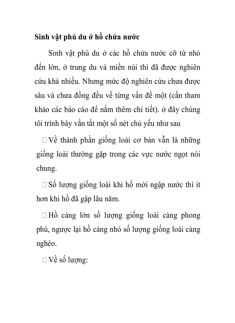 Sinh vật phù du ở hồ chứa nước