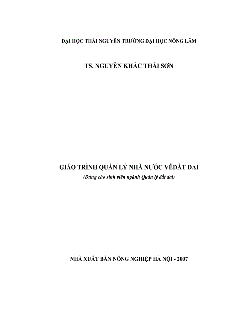 Giáo trình QUẢN LÝ NHÀ NƯỚC VỀ ĐẤT ĐAI