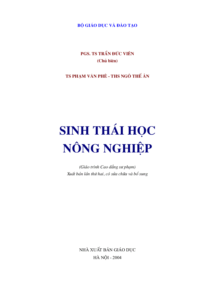 Sinh thái học nông nghiệp NXB GD Hà Nội