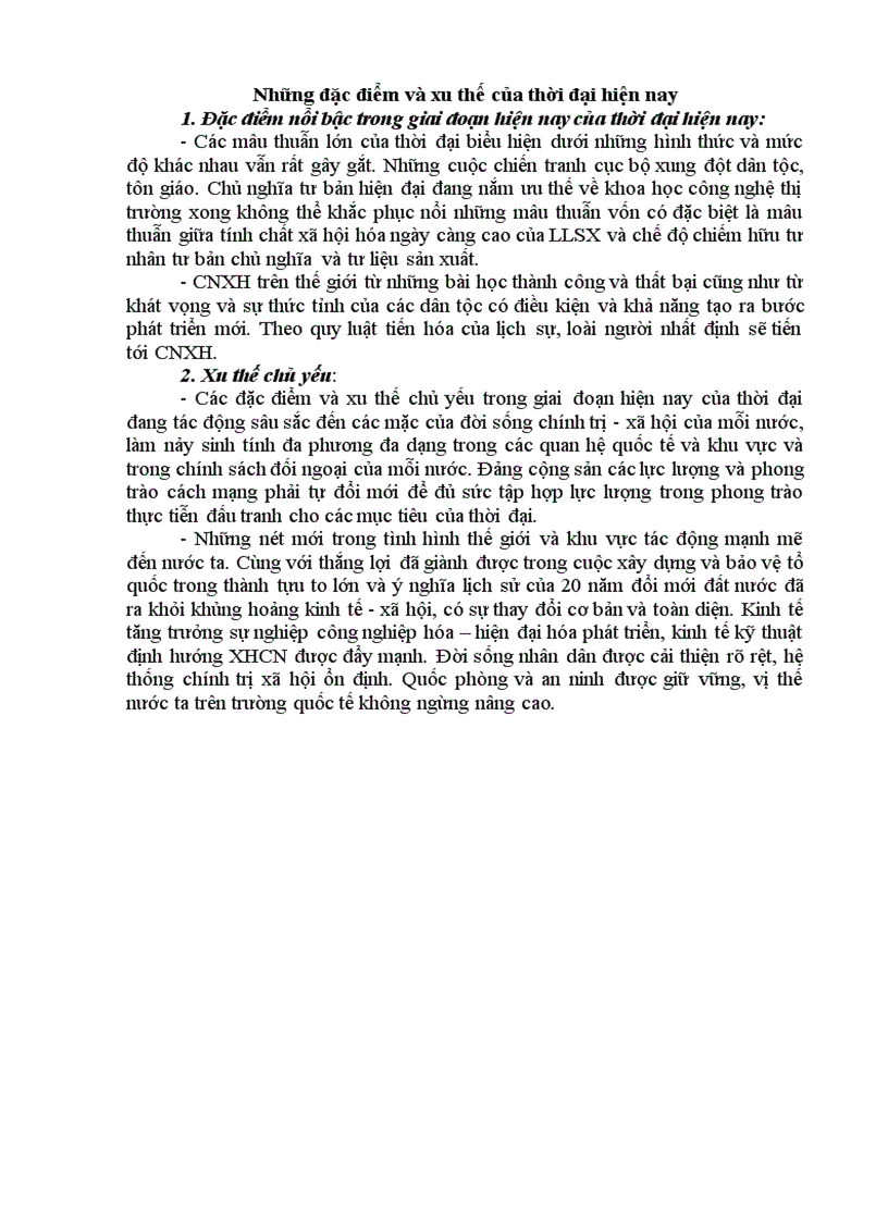 Những đặc điểm và xu thế của thời đại hiện nay