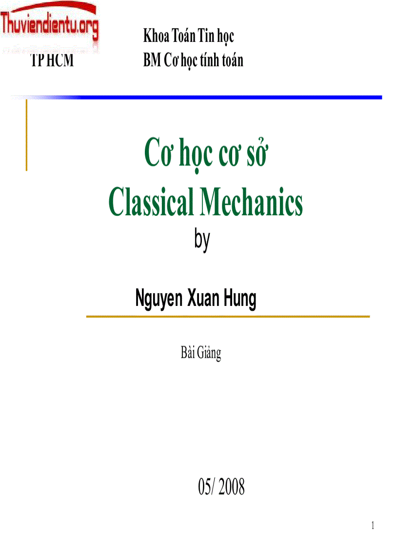 Bài giảng cơ học cơ sở