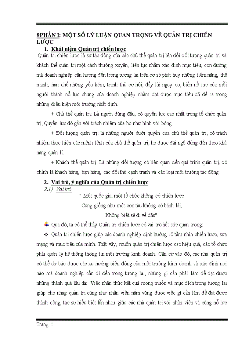Một Số Lý Luận Quan Trọng Về Quản Trị Chiến Lược