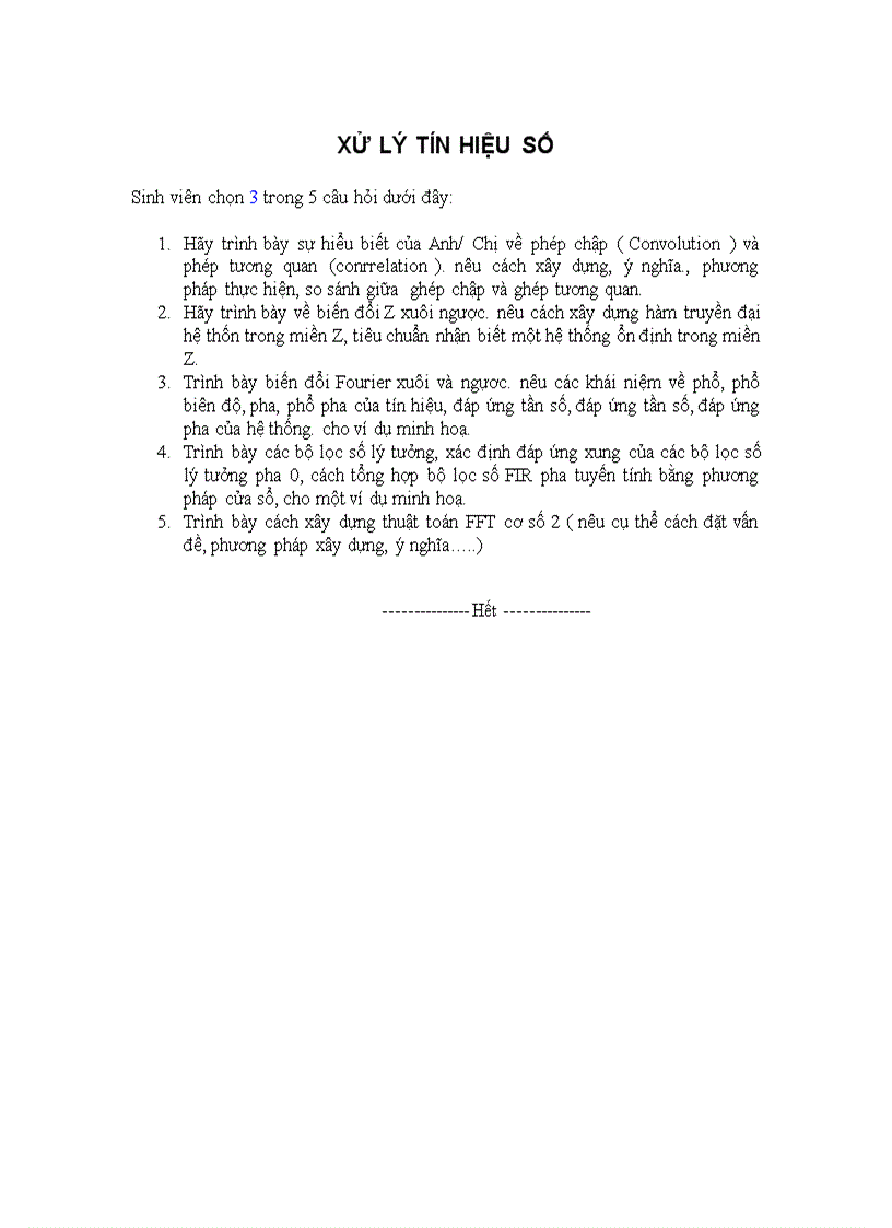 Bộ đề kiểm tra điều kiện Học viện Bưu chính viễn thông Đề 8 xử lý tín hiệu số thầy nhật