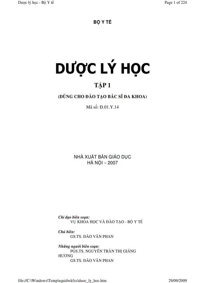 Dược lý học Tập 1