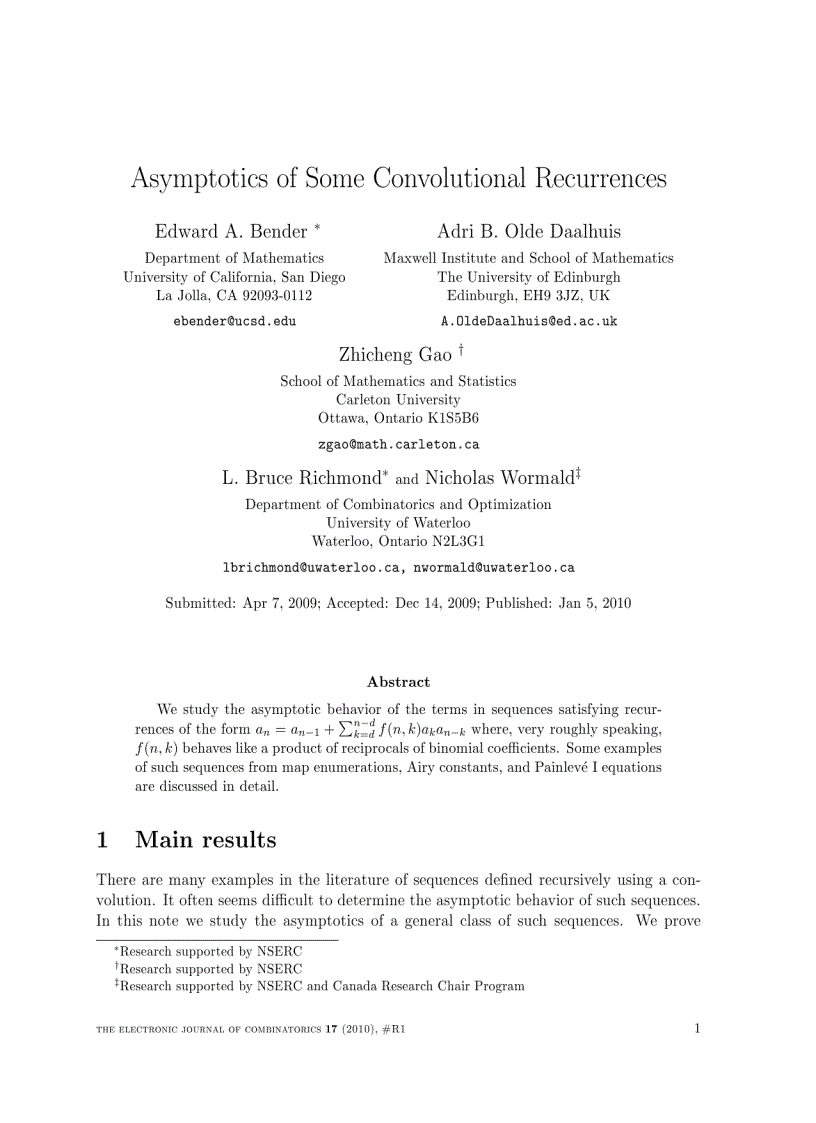 Asymptotics of Some Convolutional Recurrences