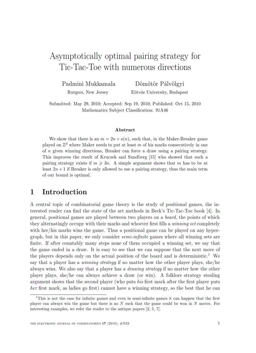 Asymptotically optimal pairing strategy for Tic Tac Toe with numerous directions