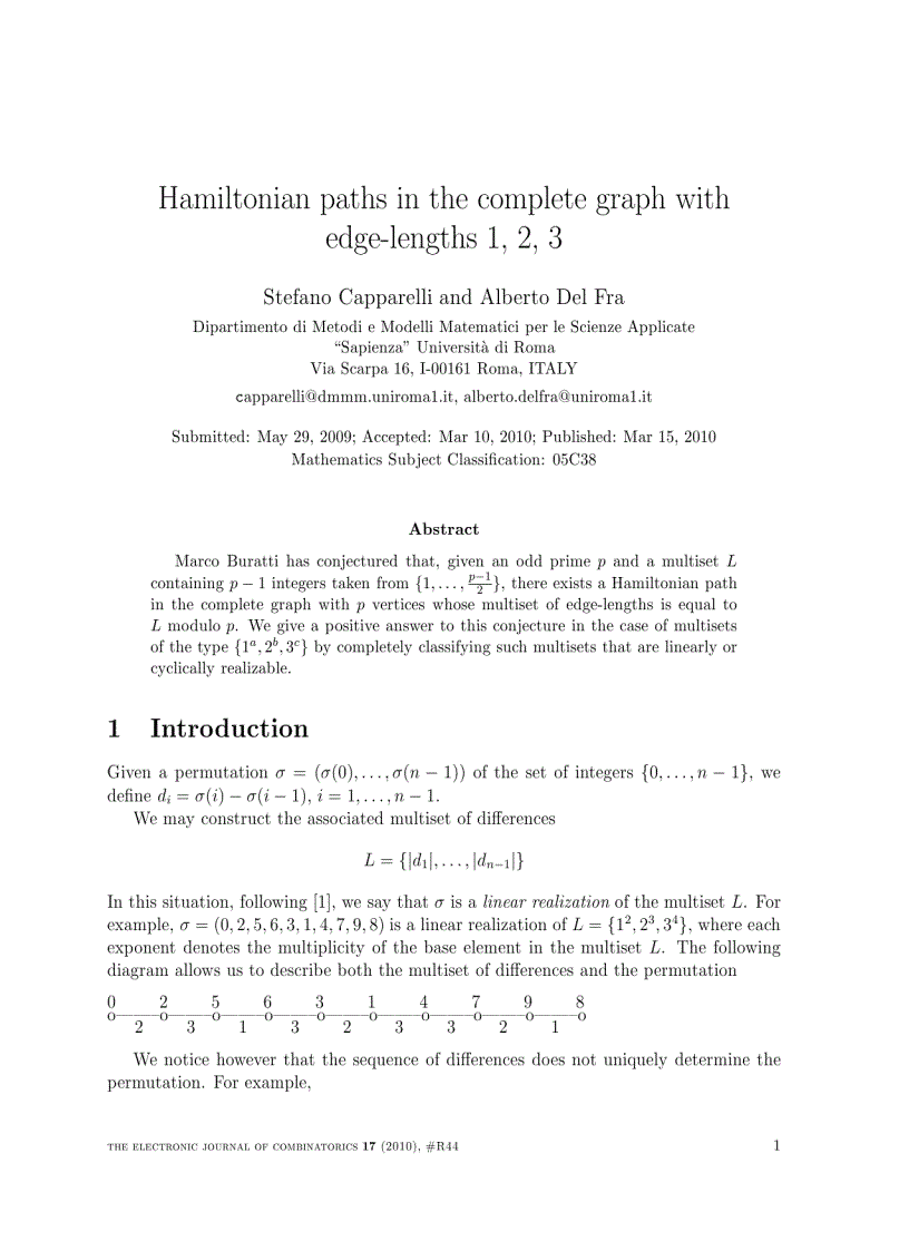 Hamiltonian paths in the complete graph with edge lengths 1 2 3