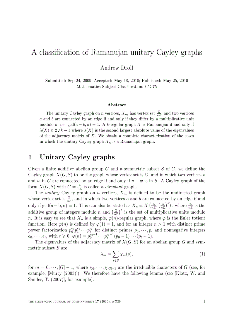 A classification of Ramanujan unitary Cayley graphs