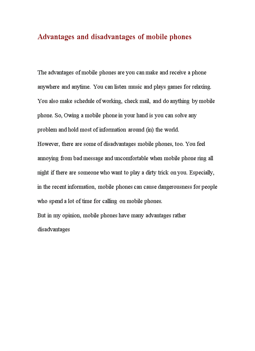 Advantages and disadvantages of mobile phones